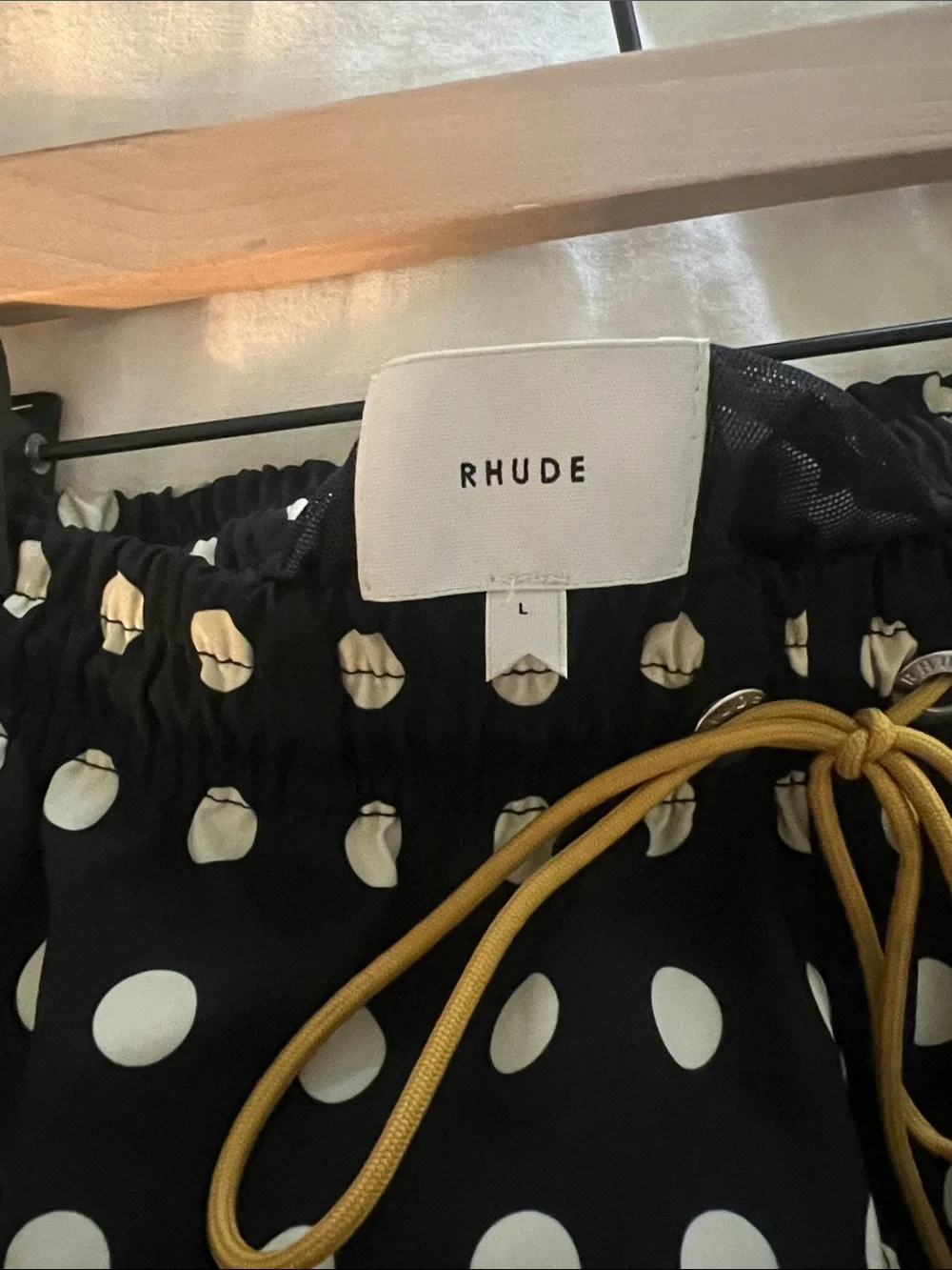 Rhude Black Polka Dot Logo Drawstring Men’s Swim Shorts